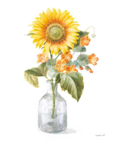 Fresh Cut Sunflowers II White Modern Wood Framed Art Print with Double Matting by Nai, Danhui