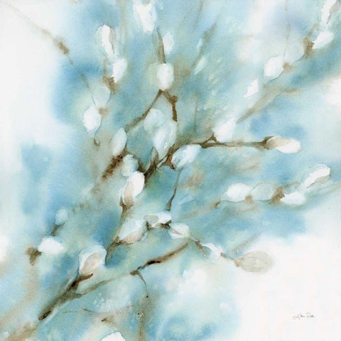 Pussy Willows Square White Modern Wood Framed Art Print by Pete, Katrina