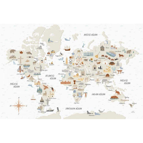 Around the World I White Modern Wood Framed Art Print by Marshall, Laura