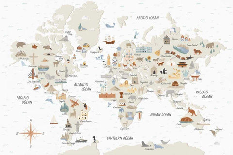 Around the World I Black Ornate Wood Framed Art Print with Double Matting by Marshall, Laura