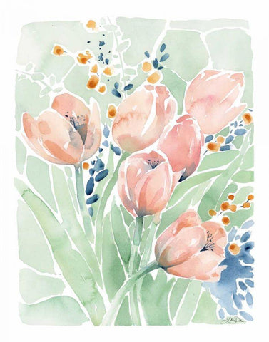 Tulip Spray White Modern Wood Framed Art Print with Double Matting by Pete, Katrina