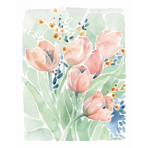 Tulip Spray Gold Ornate Wood Framed Art Print with Double Matting by Pete, Katrina