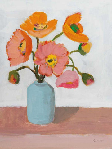 Sorbet Poppies II White Modern Wood Framed Art Print with Double Matting by Munger, Pamela