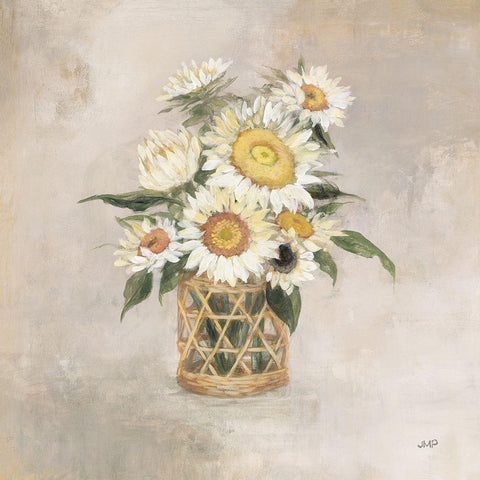 Sunflowers in Rattan White Modern Wood Framed Art Print with Double Matting by Purinton, Julia