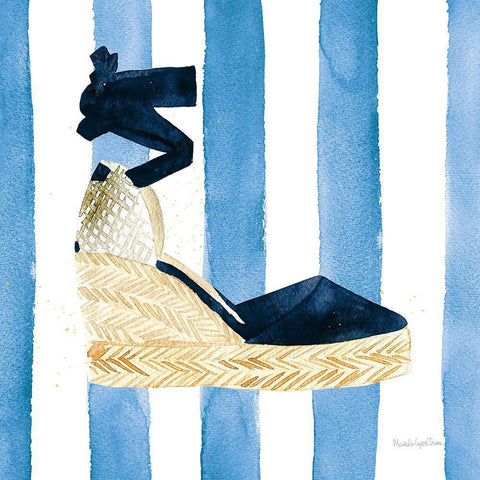 Beach Glam VI Navy on Stripes Black Ornate Wood Framed Art Print with Double Matting by Charro, Mercedes Lopez