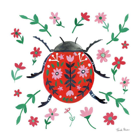 Folk Beetle I White Modern Wood Framed Art Print with Double Matting by Zaman, Farida