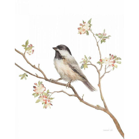 Black Capped Chickadee v2 on White Gold Ornate Wood Framed Art Print with Double Matting by Nai, Danhui