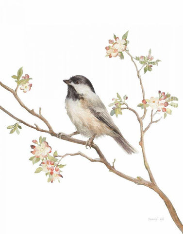 Black Capped Chickadee v2 on White Black Ornate Wood Framed Art Print with Double Matting by Nai, Danhui