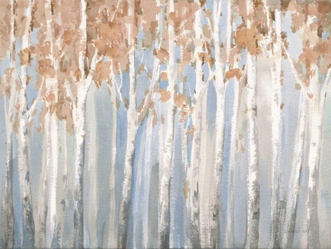 Fall Birches White Modern Wood Framed Art Print with Double Matting by Nai, Danhui