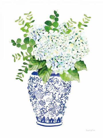 Chinoiserie Hydrangea I White Modern Wood Framed Art Print with Double Matting by Charro, Mercedes Lopez