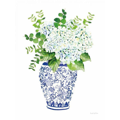 Chinoiserie Hydrangea I Black Modern Wood Framed Art Print with Double Matting by Charro, Mercedes Lopez