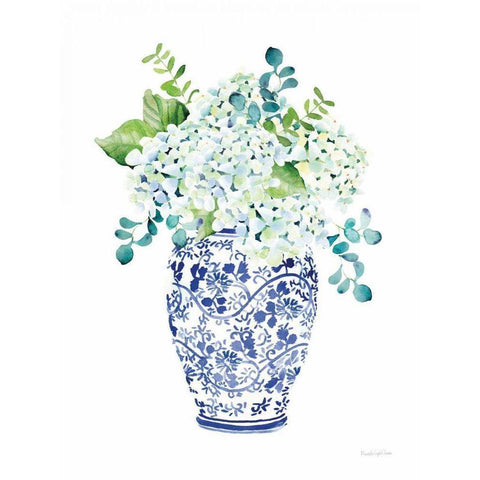 Chinoiserie Hydrangea II White Modern Wood Framed Art Print by Charro, Mercedes Lopez