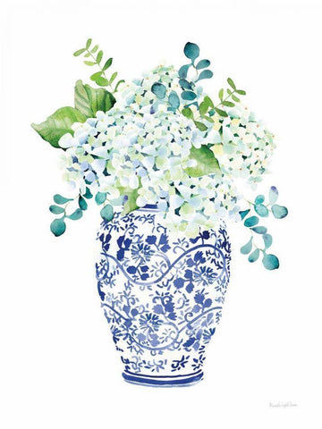 Chinoiserie Hydrangea II White Modern Wood Framed Art Print with Double Matting by Charro, Mercedes Lopez