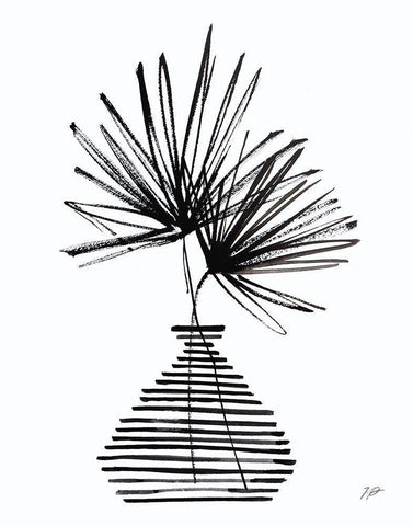 Fan Leaves Still Life Black White Modern Wood Framed Art Print with Double Matting by Panganiban, Karyn