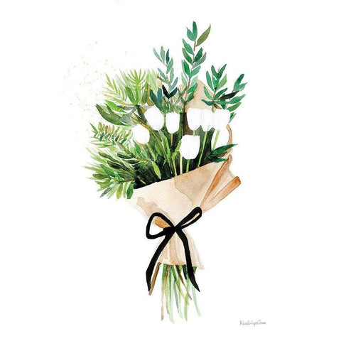 White Tulips White Modern Wood Framed Art Print by Charro, Mercedes Lopez