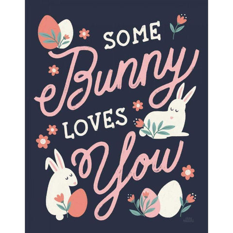 Bunny Kisses III White Modern Wood Framed Art Print by Marshall, Laura