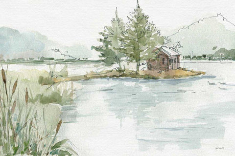 Serene Lake II White Modern Wood Framed Art Print with Double Matting by Tavoletti, Anne