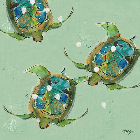 Sea Turtles Gold Ornate Wood Framed Art Print with Double Matting by Day, Kellie