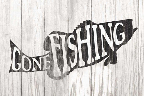 Gone Fishing Sign Black Ornate Wood Framed Art Print with Double Matting by Wild Apple Portfolio