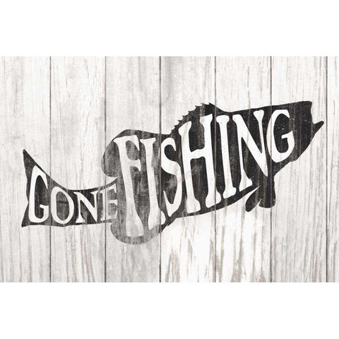 Gone Fishing Sign Black Modern Wood Framed Art Print with Double Matting by Wild Apple Portfolio