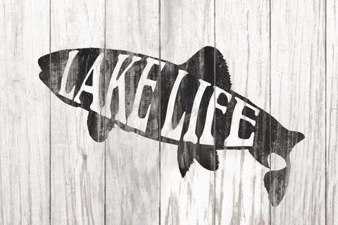 Lake Life Sign Black Ornate Wood Framed Art Print with Double Matting by Wild Apple Portfolio