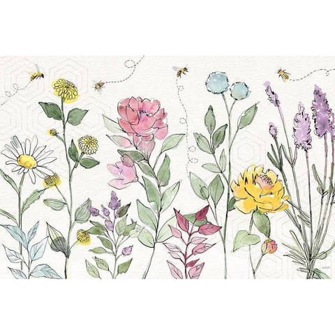 Honeybee Blossoms I Gold Ornate Wood Framed Art Print with Double Matting by Tavoletti, Anne