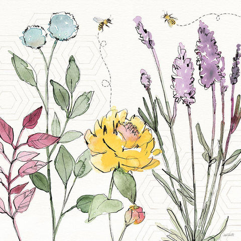 Honeybee Blossoms II Gold Ornate Wood Framed Art Print with Double Matting by Tavoletti, Anne