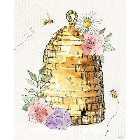 Honeybee Blossoms VI Black Modern Wood Framed Art Print with Double Matting by Tavoletti, Anne