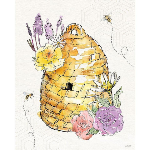 Honeybee Blossoms VII Black Modern Wood Framed Art Print with Double Matting by Tavoletti, Anne