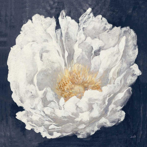 Serene Peony Navy White Modern Wood Framed Art Print with Double Matting by Purinton, Julia