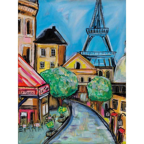 Paris Evening II Black Modern Wood Framed Art Print with Double Matting by Vertentes, Jeanette