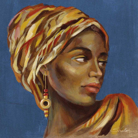 African Beauty I Blue Black Ornate Wood Framed Art Print with Double Matting by Vassileva, Silvia