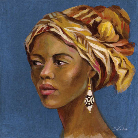 African Beauty II Blue Gold Ornate Wood Framed Art Print with Double Matting by Vassileva, Silvia