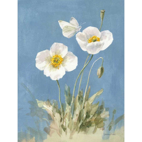 White Poppies I Black Modern Wood Framed Art Print with Double Matting by Nai, Danhui