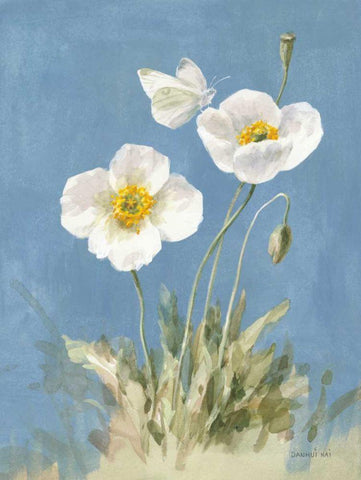 White Poppies I White Modern Wood Framed Art Print with Double Matting by Nai, Danhui