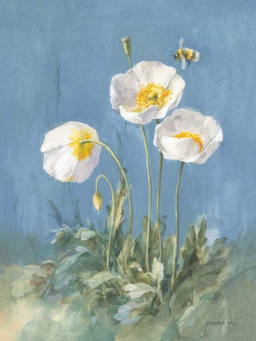 White Poppies II White Modern Wood Framed Art Print with Double Matting by Nai, Danhui