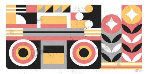 Abstract Boombox White Modern Wood Framed Art Print with Double Matting by Paterson, Robert John