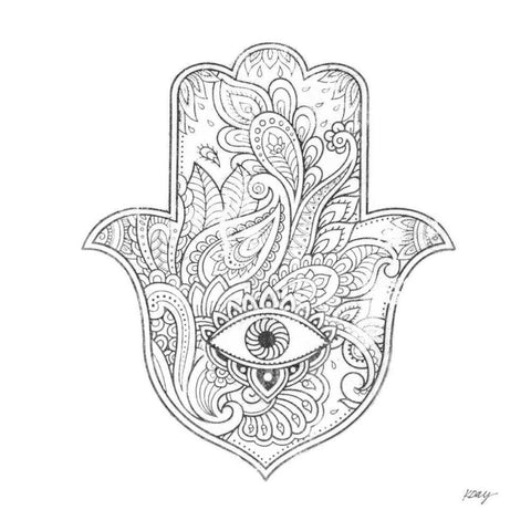 Buddha Hamsa Eye Black Ornate Wood Framed Art Print with Double Matting by Day, Kellie