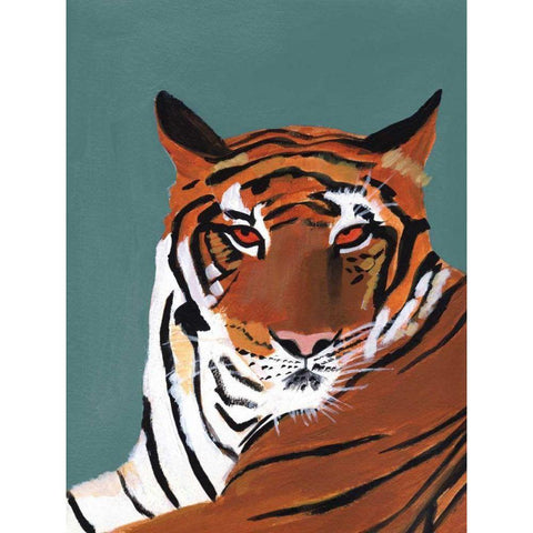 Colorful Tiger on Teal Gold Ornate Wood Framed Art Print with Double Matting by Munger, Pamela