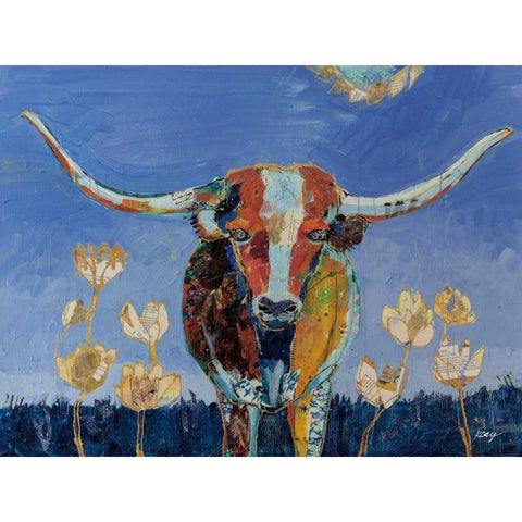 Skyline Longhorn Black Modern Wood Framed Art Print with Double Matting by Day, Kellie