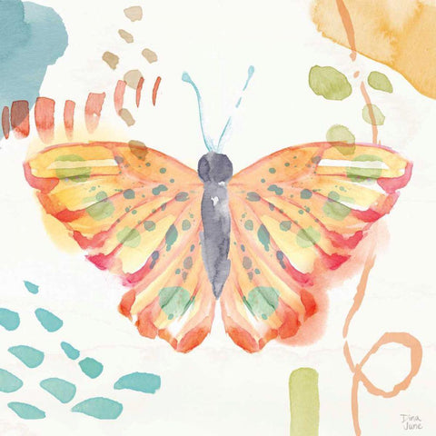 Winged Whisper V White Modern Wood Framed Art Print with Double Matting by June, Dina