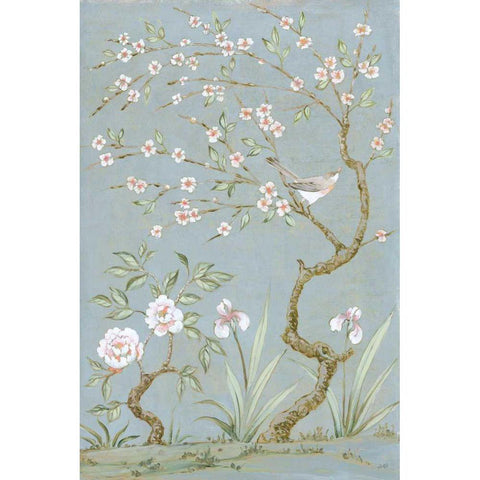 Spring Mural I Blue Gold Ornate Wood Framed Art Print with Double Matting by Purinton, Julia