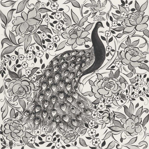 Peacock Garden III BW Black Modern Wood Framed Art Print with Double Matting by Thomas, Miranda