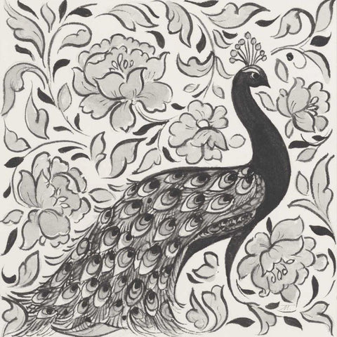 Peacock Garden IV BW Gold Ornate Wood Framed Art Print with Double Matting by Thomas, Miranda