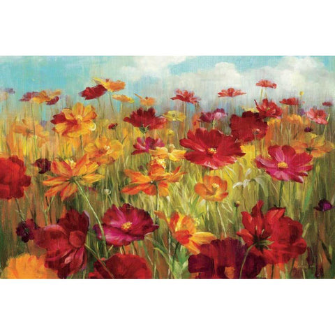 Cosmos in the Field White Modern Wood Framed Art Print by Nai, Danhui