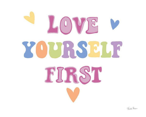 Love Yourself First Pastel White Modern Wood Framed Art Print with Double Matting by Zaman, Farida