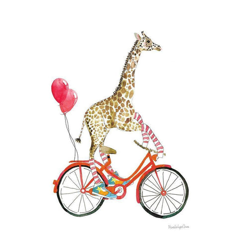 Giraffe Joy Ride I Black Modern Wood Framed Art Print with Double Matting by Charro, Mercedes Lopez