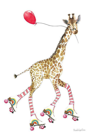 Giraffe Joy Ride II White Modern Wood Framed Art Print with Double Matting by Charro, Mercedes Lopez