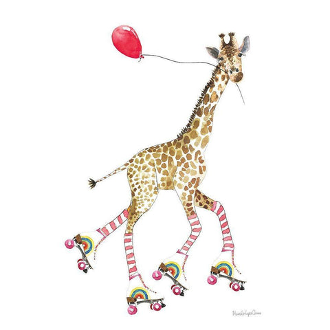 Giraffe Joy Ride II White Modern Wood Framed Art Print by Charro, Mercedes Lopez