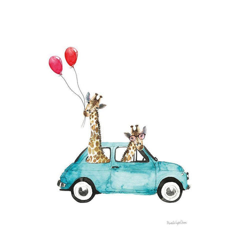 Giraffe Joy Ride III Black Modern Wood Framed Art Print with Double Matting by Charro, Mercedes Lopez